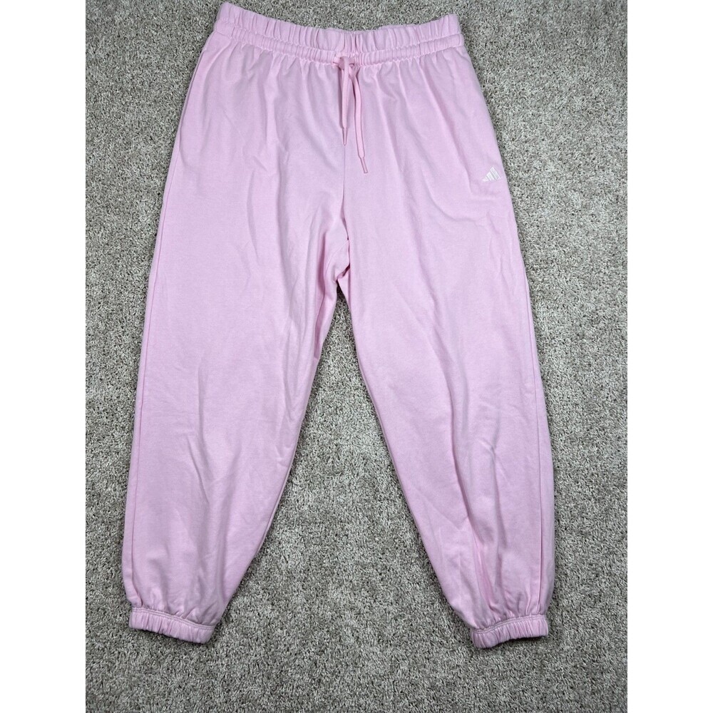 Adidas 3 Stripe Fleece Jogger Pants XL Pink White Cotton Blend NWT